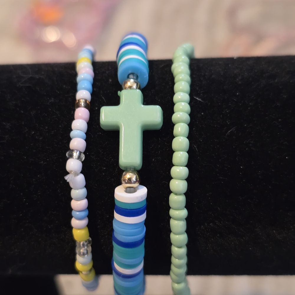 Colorful Beaded Bracelet Set with Cross